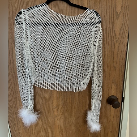 Silver sparkle mesh feather top - Picture 1 of 1